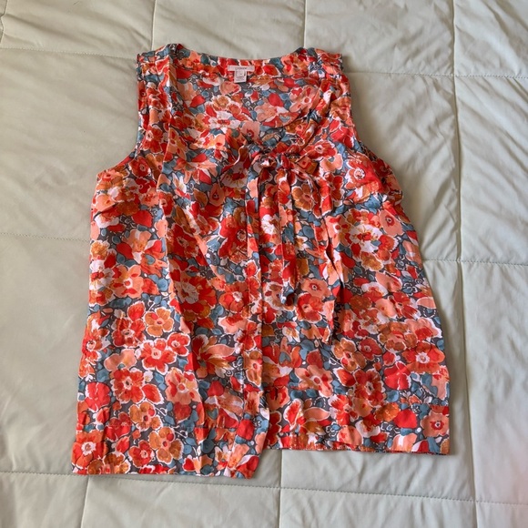 J Crew Womens Top Gray Orange Floral Blouse Shirt Sleeveless 100% Silk Size 4 - Picture 1 of 5